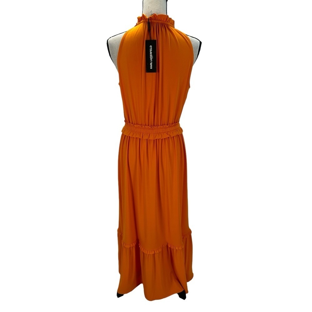 Karl Lagerfeld Sleeveless V-Neck Tiered Maxi Dress - Orange - size Medium - Picture 3 of 10